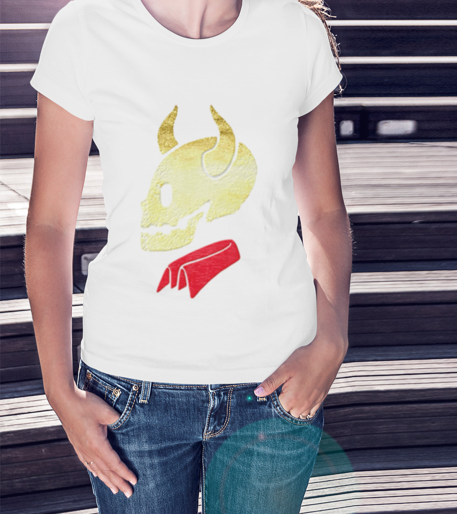Devil Horn Skull Red Collar Gold Glitter T-Shirt