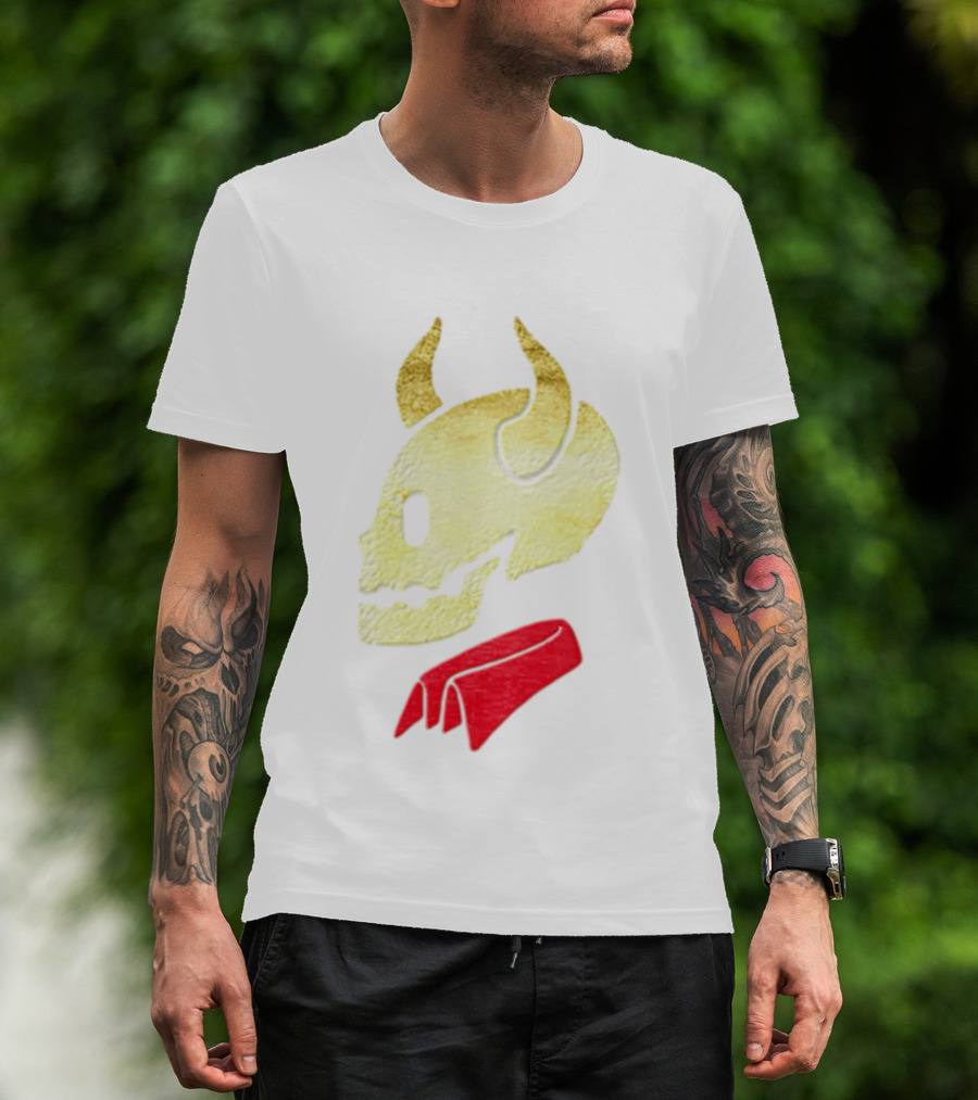 Devil Horn Skull Red Collar Gold Glitter T-Shirt