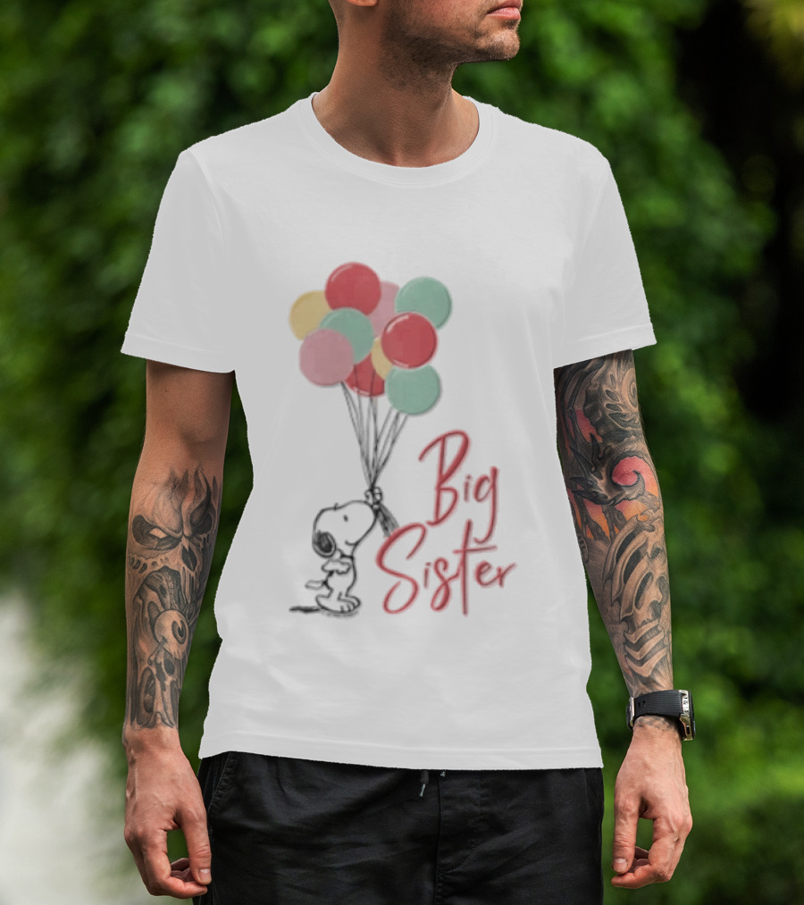 Peanuts Snoopy Big Sister Pastel Balloons Cartoon Dog T-Shirt