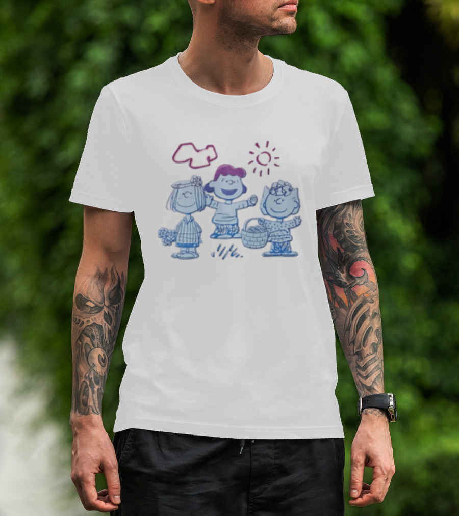 Peanuts Worldwide Easter Basket Line Cartoon Characters Sun And Clouds T-Shirt