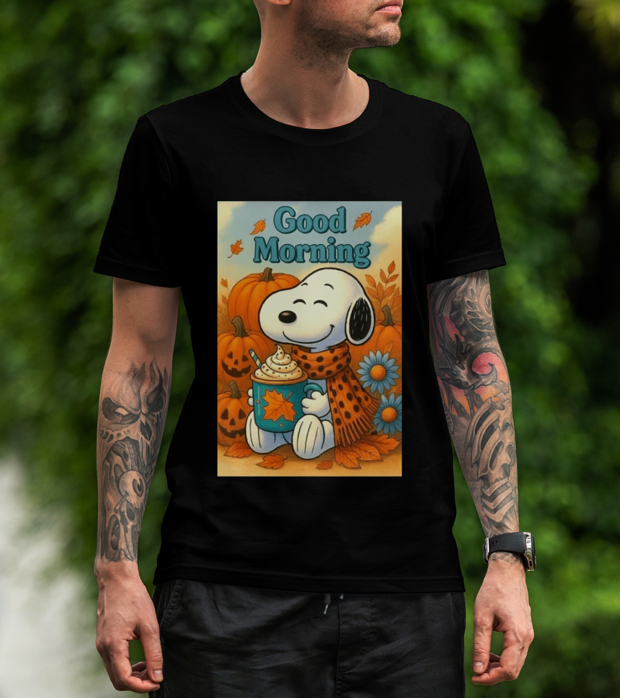 Snoopy Good Morning Autumn Pumpkin Latte Halloween T-Shirt