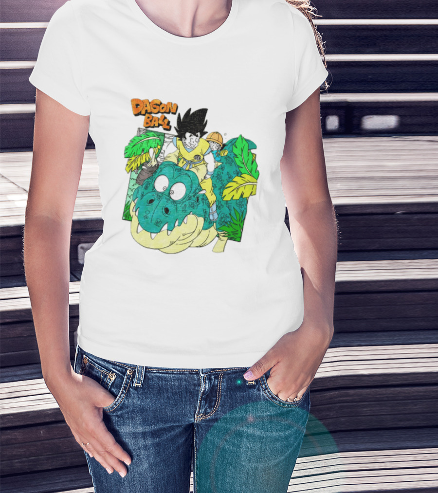 Goku Gohan Riding Dinosaur Dragon Ball Adventure Scene T-Shirt