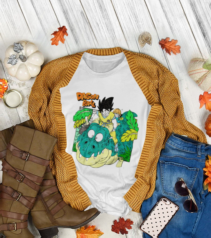Goku Gohan Riding Dinosaur Dragon Ball Adventure Scene T-Shirt