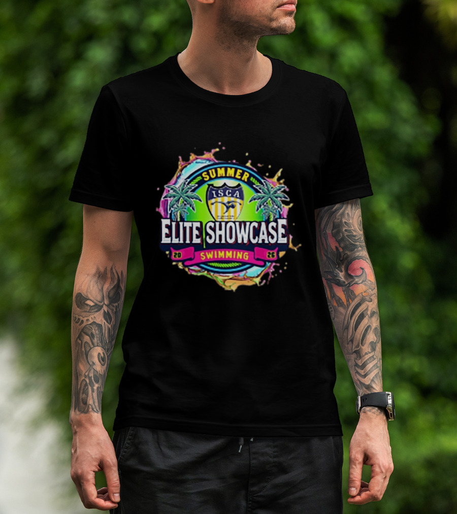 SUMMER ISCA Elite Showcase Swimming 2026 Event With Palm Trees And Splash T-Shirt