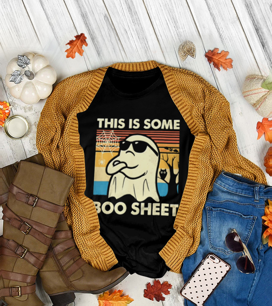 This Is Some Boo Sheet Sunset Ghost Sunglasses Tree T-Shirt