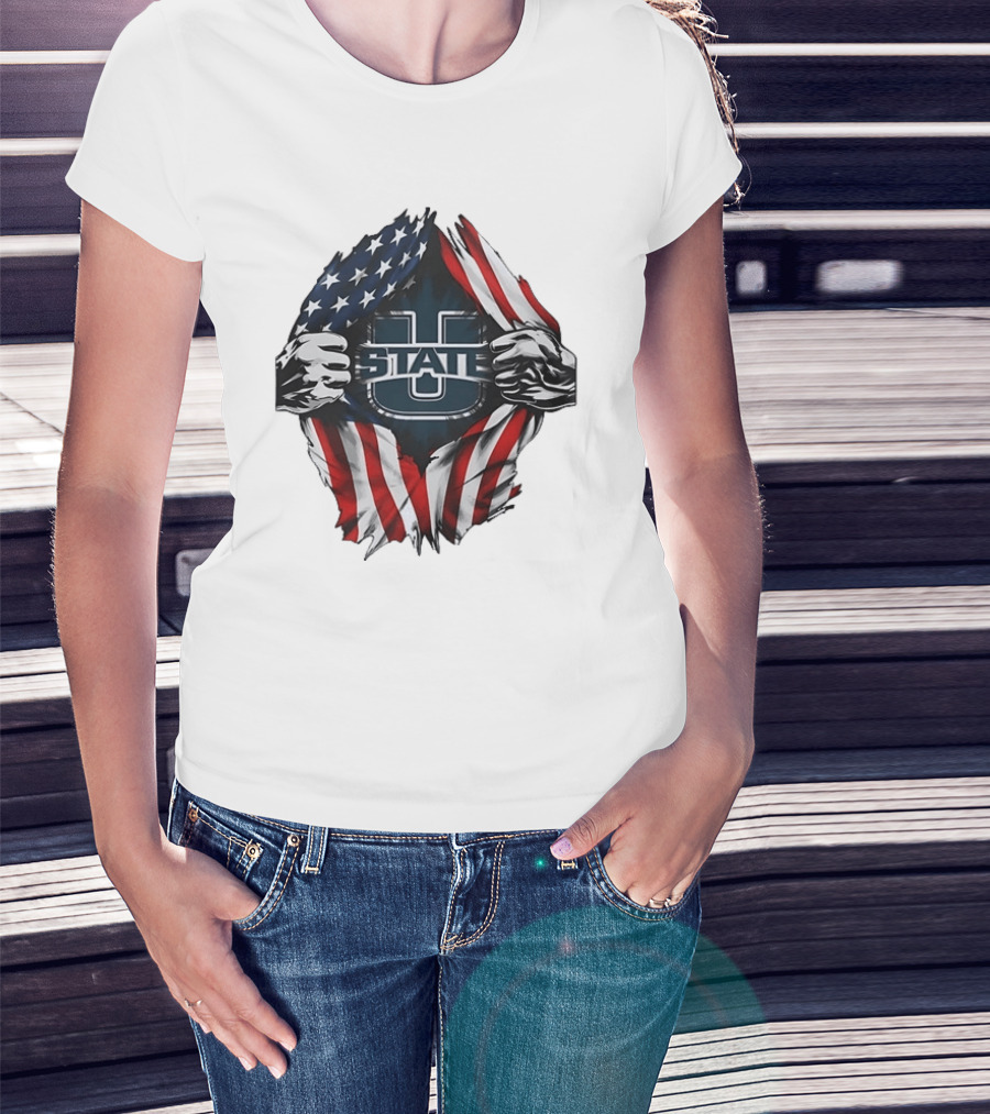 Utah State University American Flag Ripped U State T-Shirt