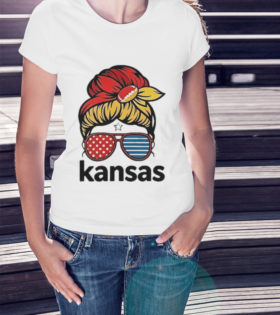 Kansas City Chiefs Royals Football Game Day Messy Bun Girl T-Shirt