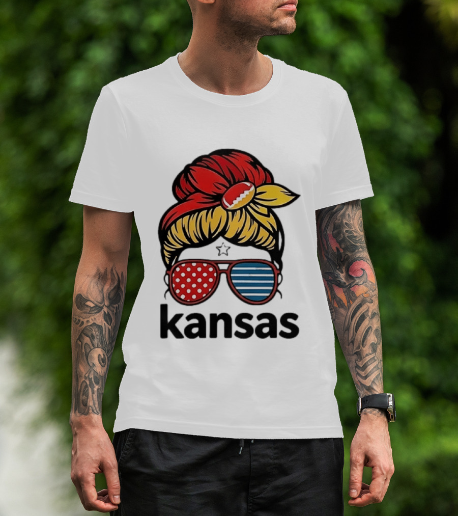 Kansas City Chiefs Royals Football Game Day Messy Bun Girl T-Shirt
