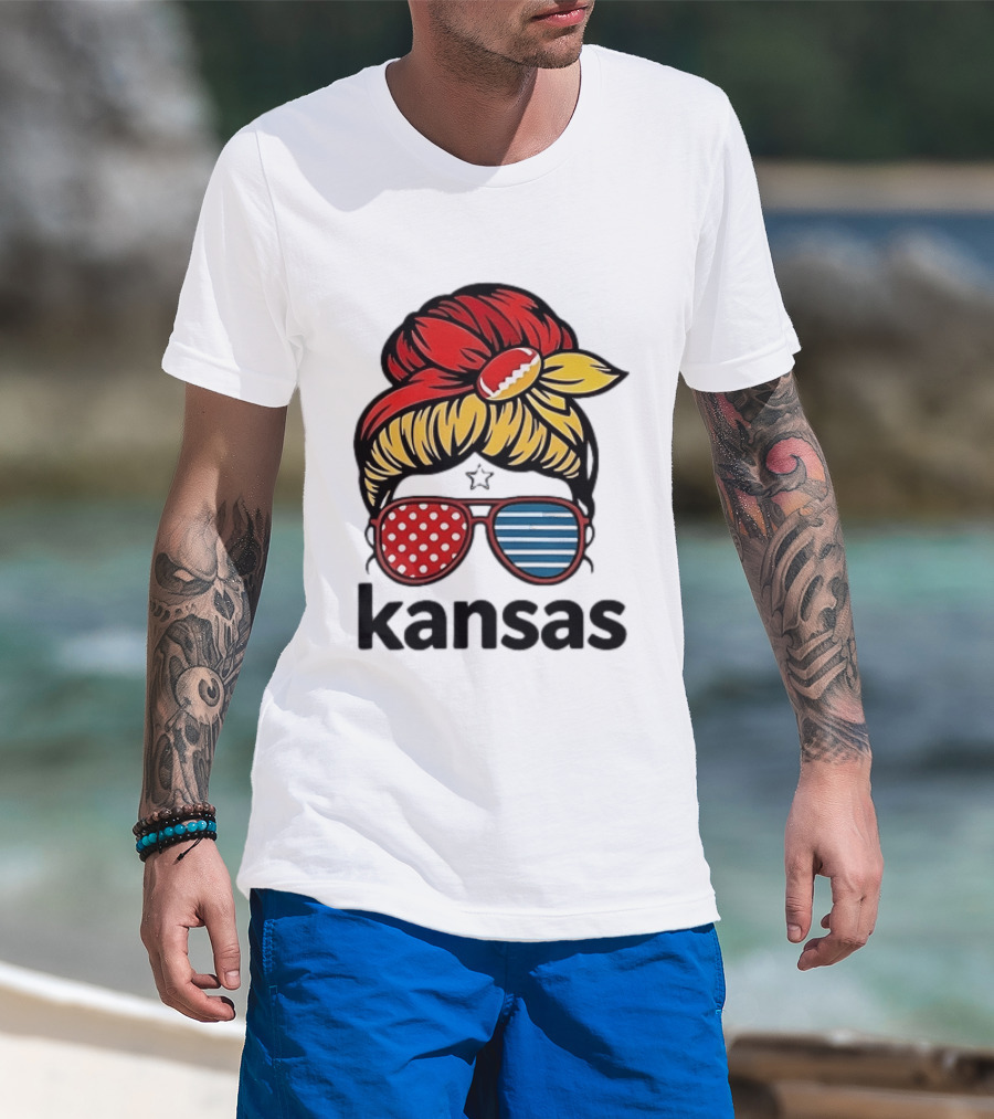 Kansas City Chiefs Royals Football Game Day Messy Bun Girl T-Shirt