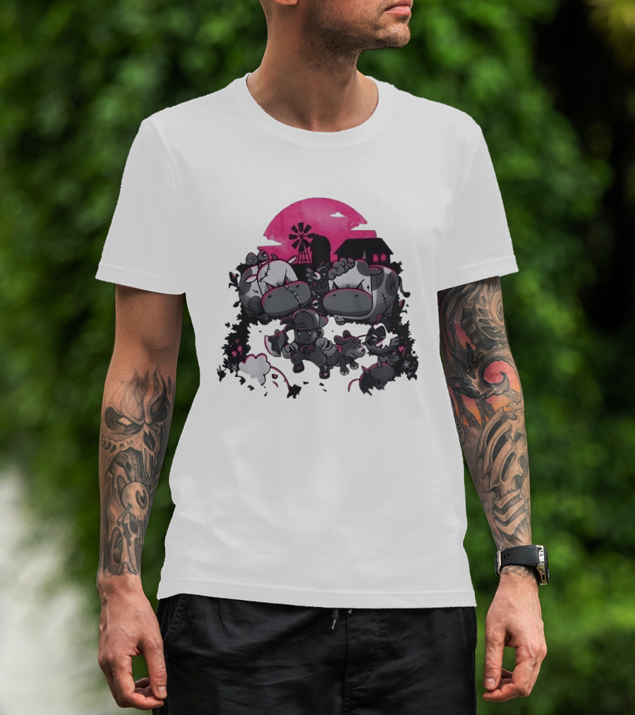 Zombie Farm Undead Creepy Cows Horror Scene T-Shirt