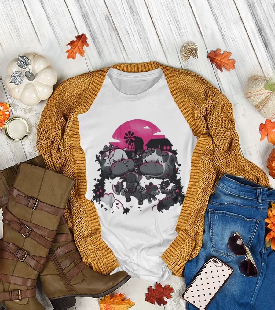 Zombie Farm Undead Creepy Cows Horror Scene T-Shirt