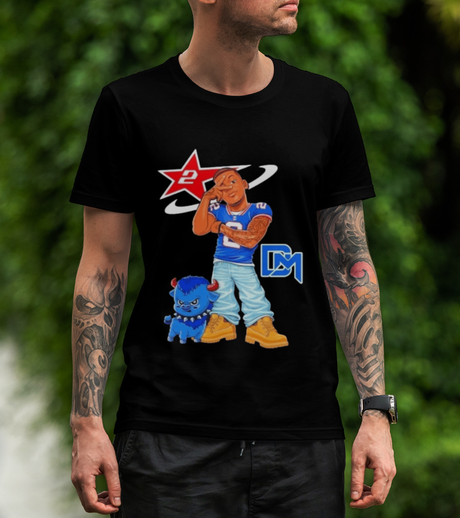 DJ Moore No 2 Buffalo Bills Cartoon Player With Buffalo And Red Star T-Shirt