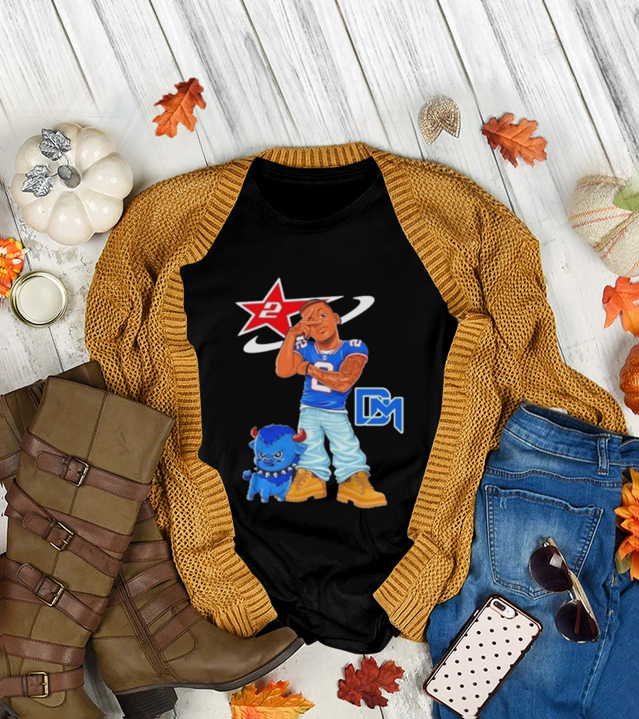 DJ Moore No 2 Buffalo Bills Cartoon Player With Buffalo And Red Star T-Shirt