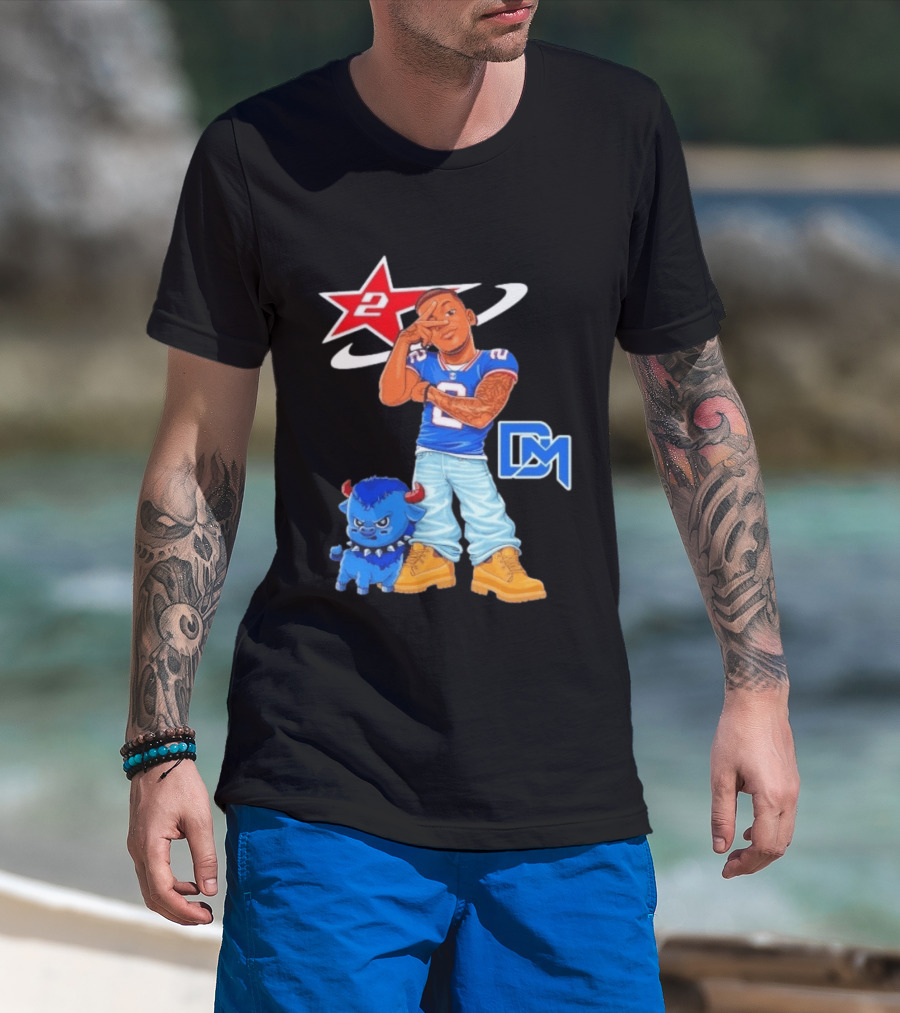 DJ Moore No 2 Buffalo Bills Cartoon Player With Buffalo And Red Star T-Shirt