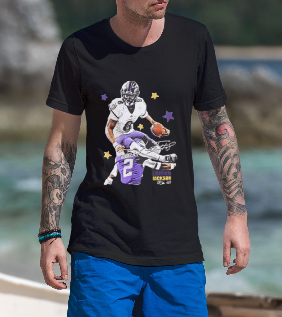 Lamar Jackson Baltimore Ravens Stars Rodgers 2 NFL T-Shirt