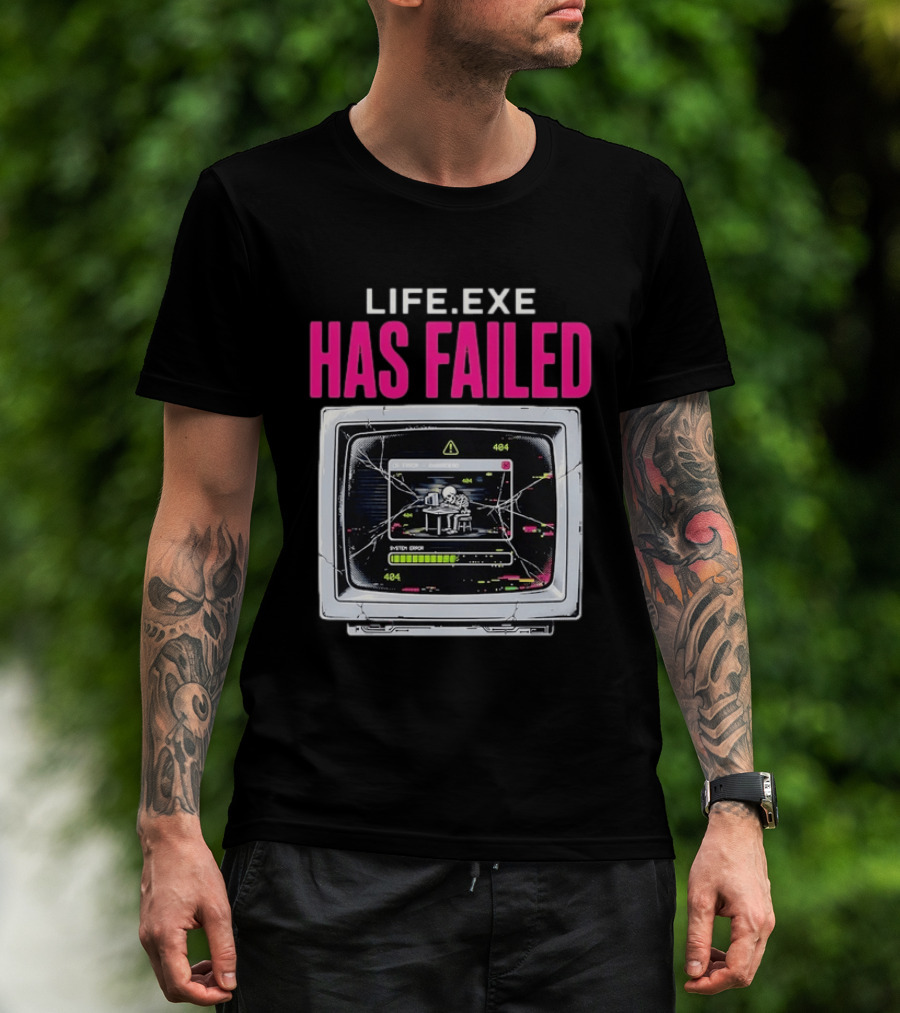 Lifeexe Has Failed System Error 404 Skeleton Computer Retro Monitor T-Shirt