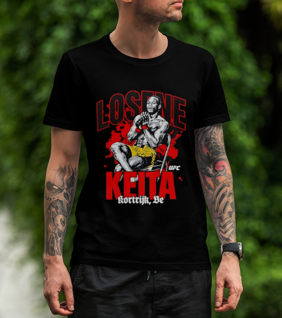 Losene Keita UFC Kortrijk Be MMA Fighter Pose In Bold Red And Yellow T-Shirt