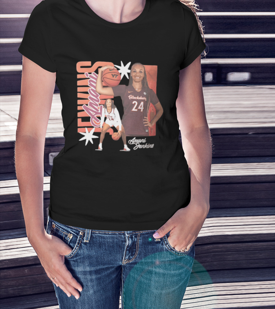 Amani Jenkins Blacksburg 24 VT Basketball Player Starburst T-Shirt