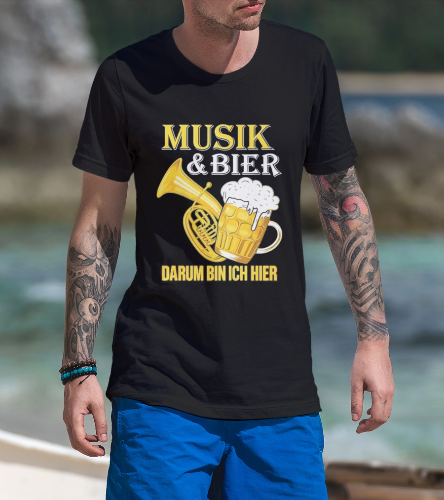 Musik & Bier Darum Bin Ich Hier Beer Horn T-Shirt