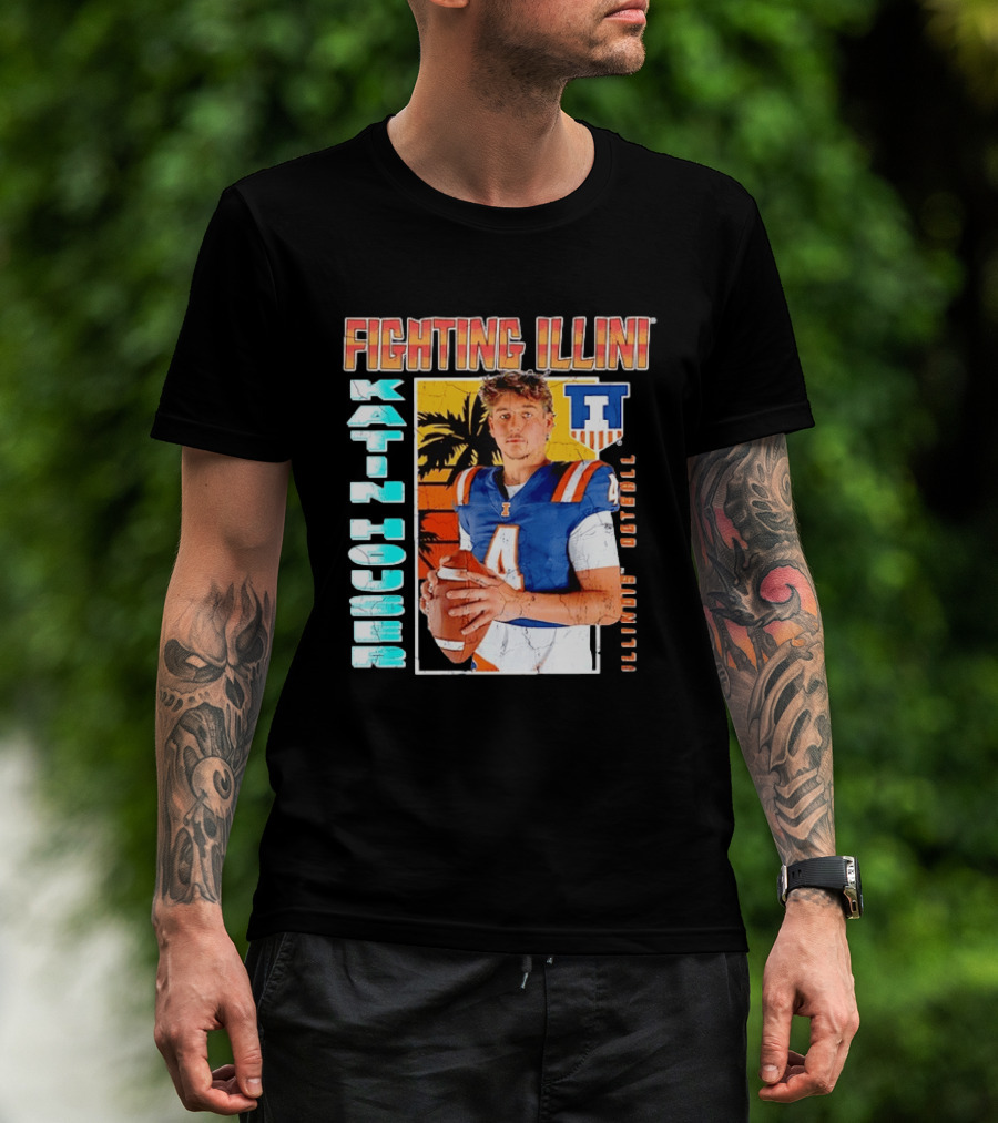 Fighting Illini Katin Houser Illinois Football Distressed Palm Tree T-Shirt