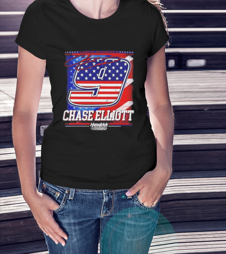 Chase Elliott 9 Hendrick Motorsports American Flag Racing T-Shirt