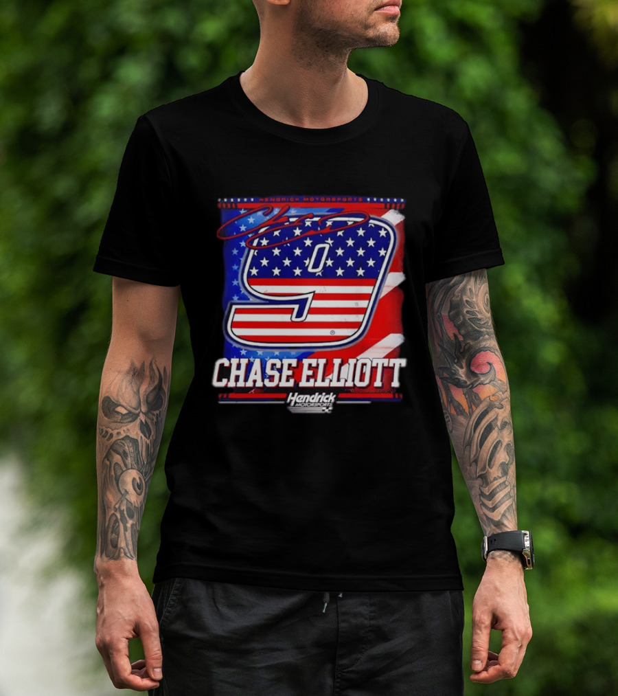 Chase Elliott 9 Hendrick Motorsports American Flag Racing T-Shirt