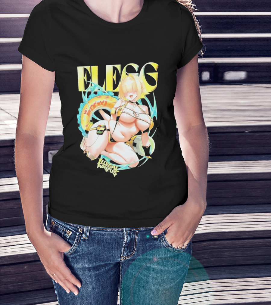 Elegg Illegal Waifus Electric Anime Character Beach Vibes T-Shirt