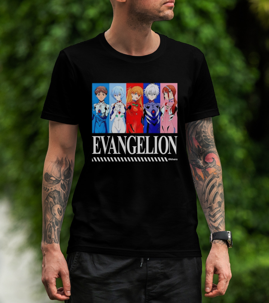 Evangelion Group Shinji Ikari Rei Asuka Kaworu Mari Characters Anime Series T-Shirt
