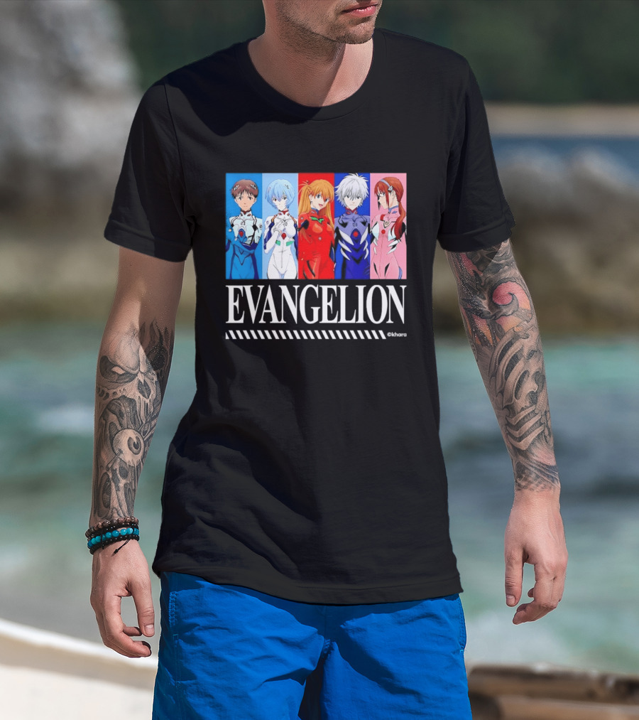 Evangelion Group Shinji Ikari Rei Asuka Kaworu Mari Characters Anime Series T-Shirt