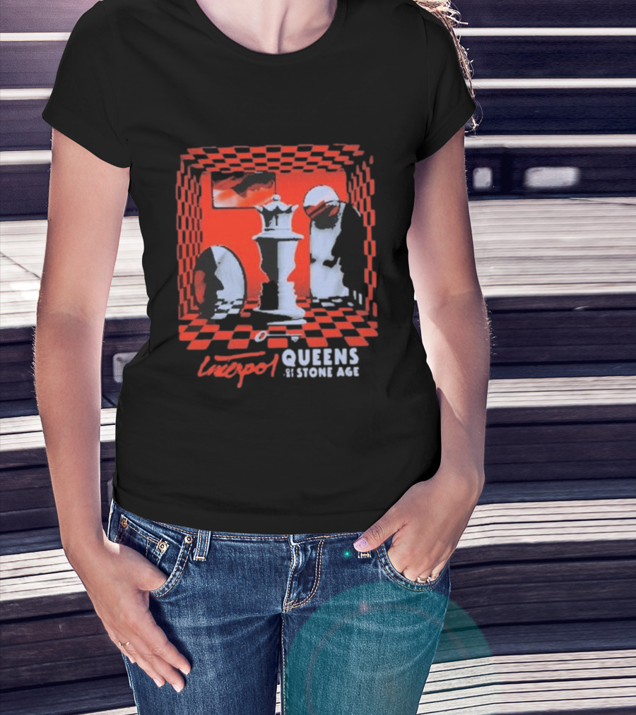 Interpol Gig At Estadio Ciudad De Los Deportes Mexico March 6 2027 Featuring Queens Of The Stone Age Chess Visuals T-Shirt