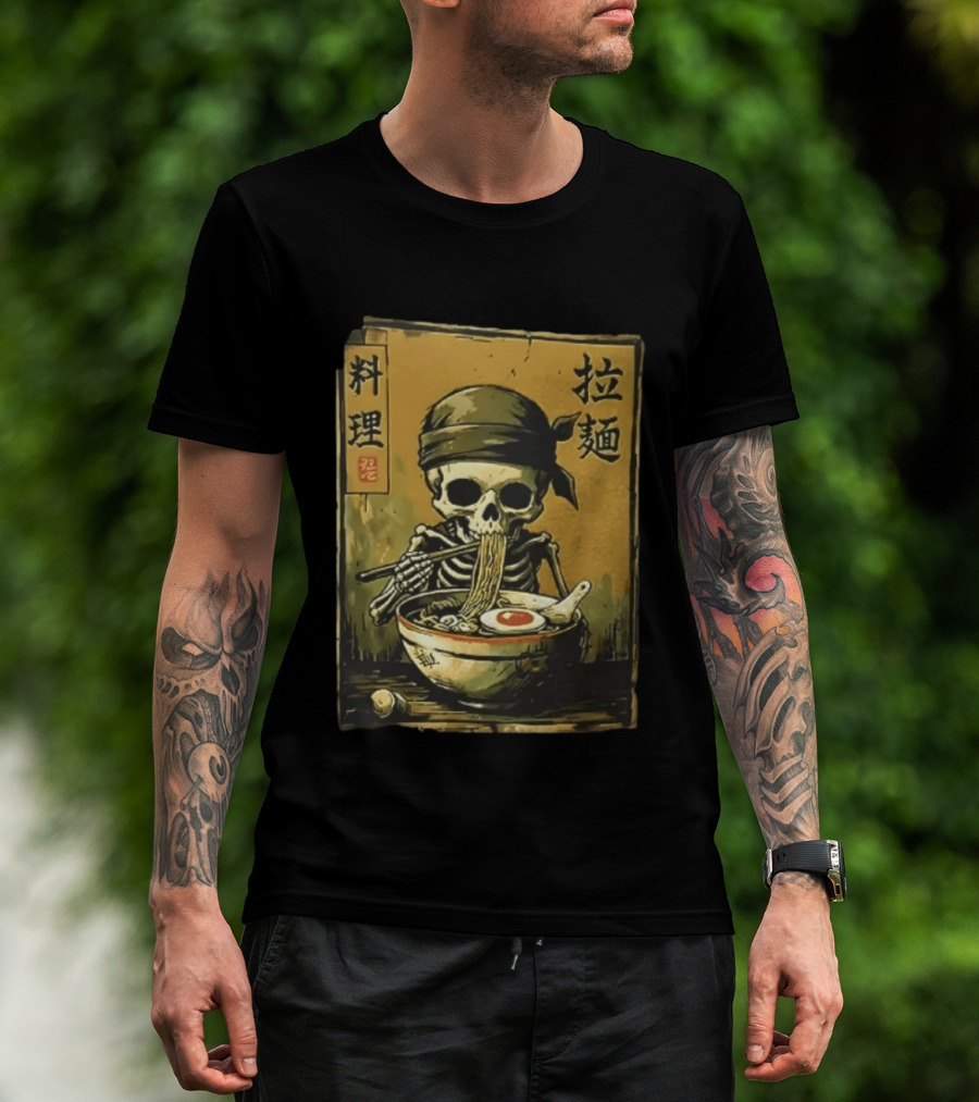 Skeleton Ramen Eating Kanji Cooking Noodles T-Shirt