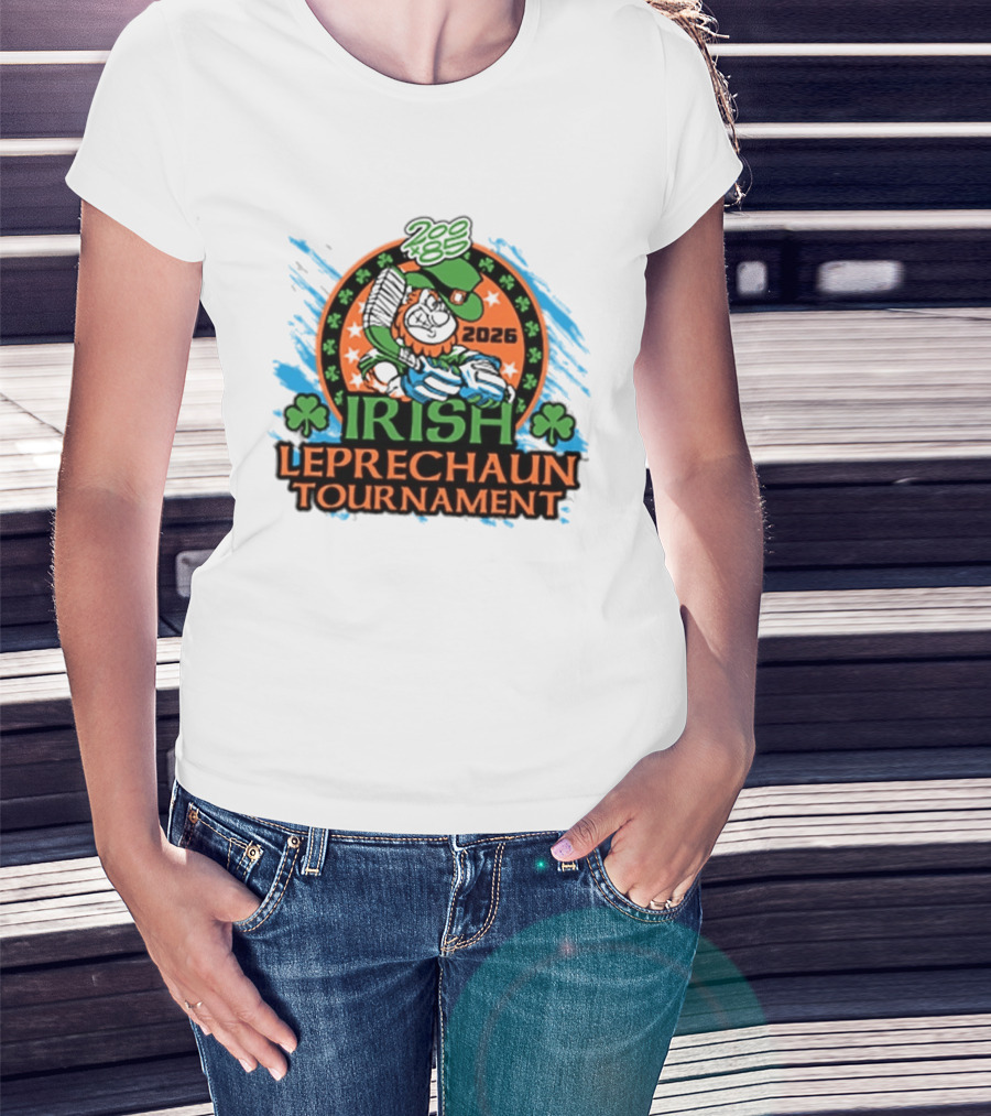 Irish Leprechaun Tournament 2026 Clover Emblem And Green Hat Celebration T-Shirt