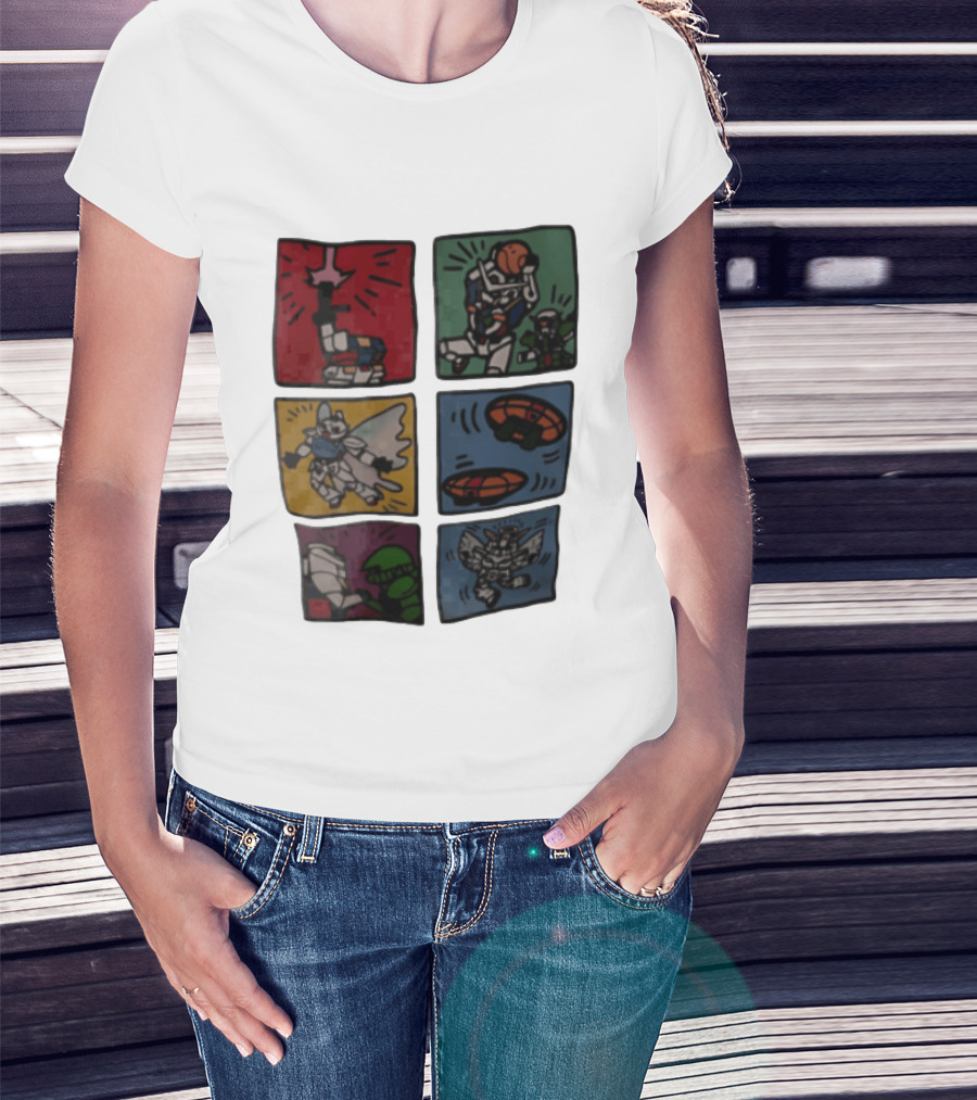Keith Haring Japanese Mecha Robot Comic Panels Pop Cartoon T-Shirt