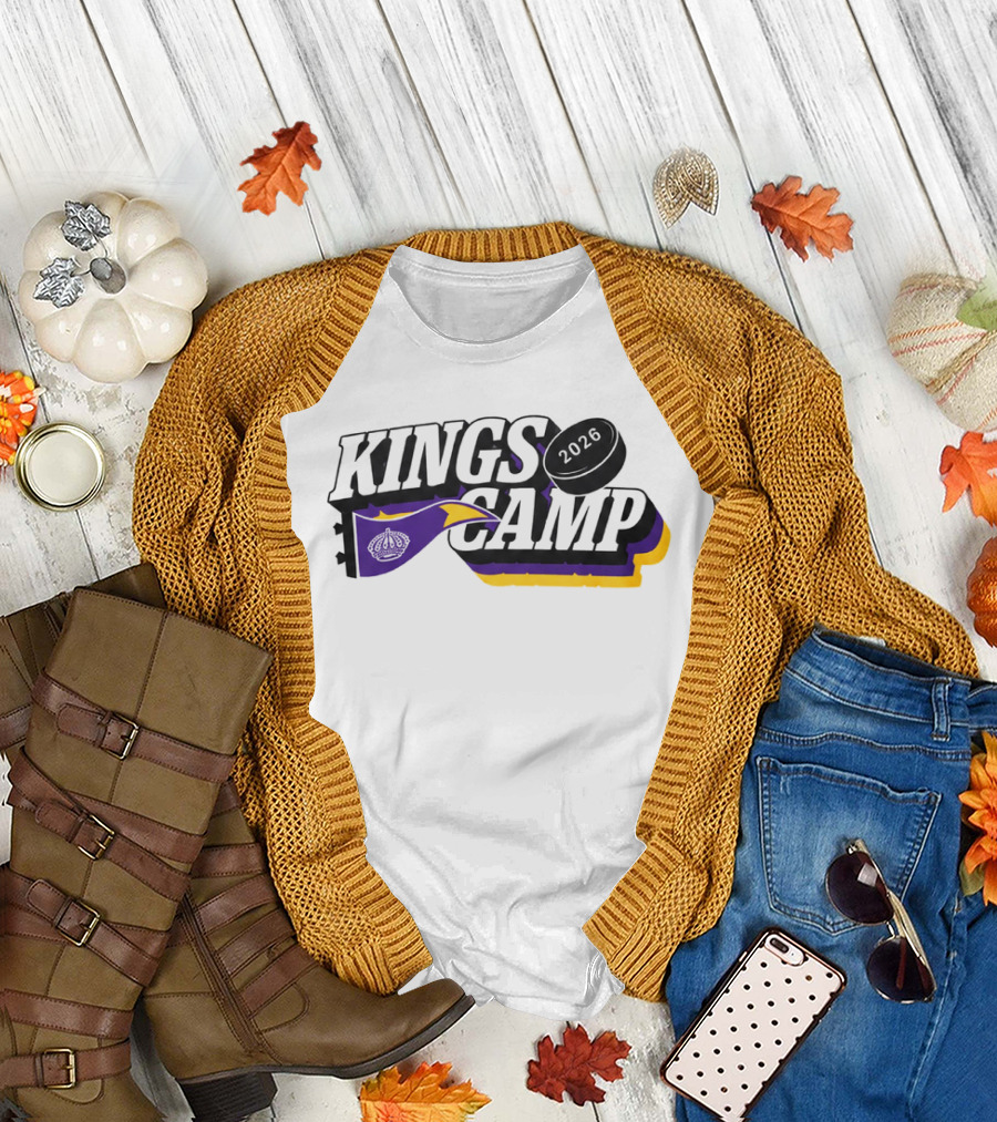 Kings Camp 2026 Hockey Puck Purple Banner T-Shirt