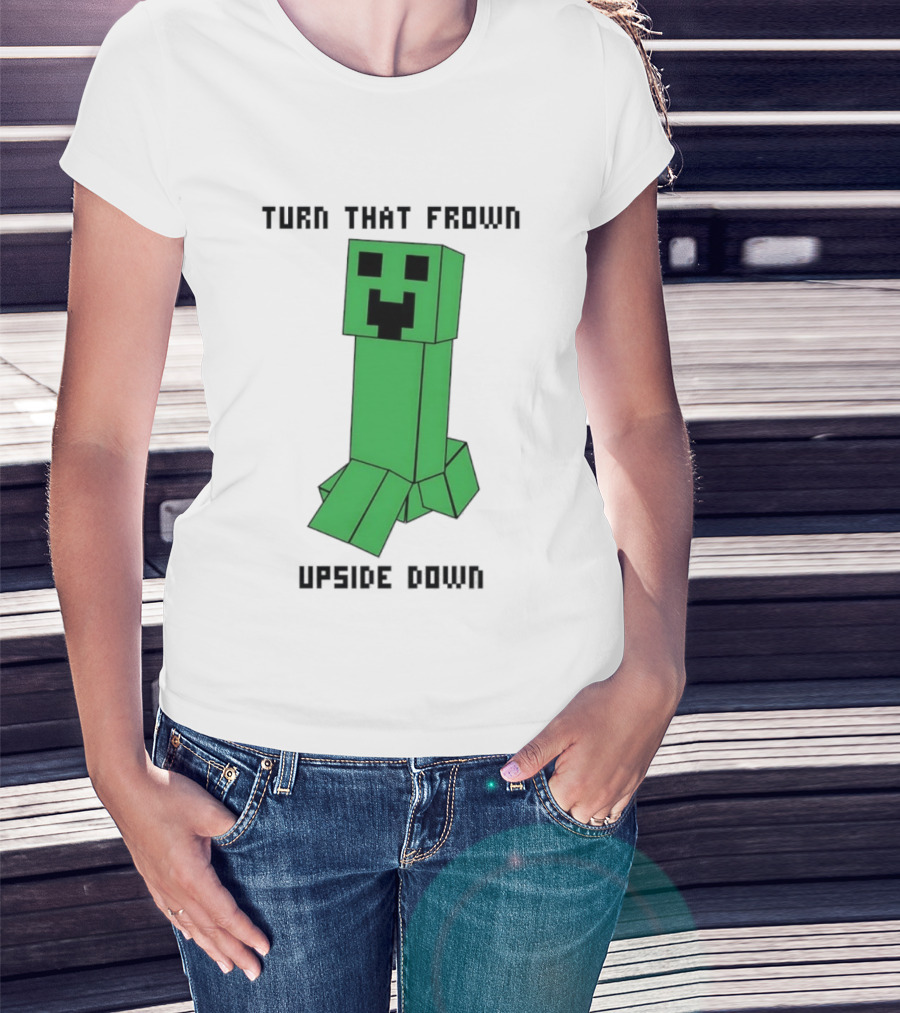 Creeper Turn That Frown Upside Down Gaming Block T-Shirt