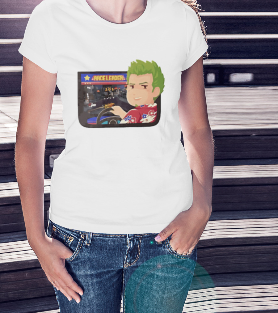 Race Leader Arcade Game Green Hair Cartoon Driver T-Shirt