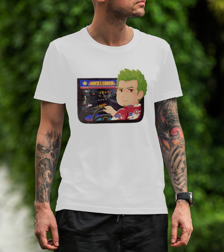 Race Leader Arcade Game Green Hair Cartoon Driver T-Shirt