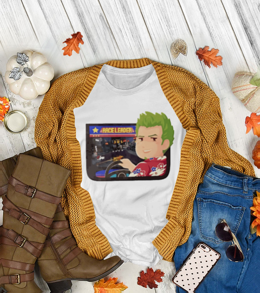 Race Leader Arcade Game Green Hair Cartoon Driver T-Shirt