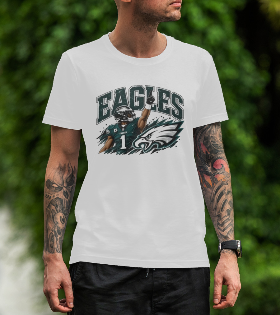 Eagles Quarterback Number One Victory Celebration Football T-Shirt