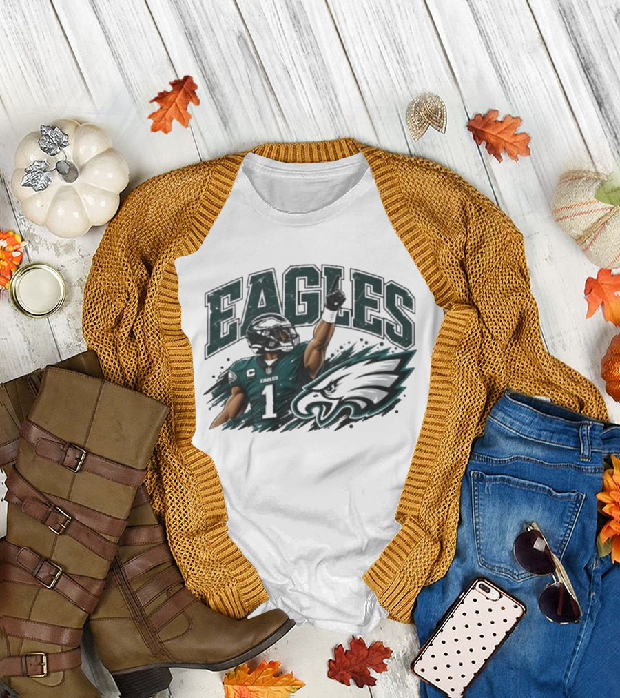 Eagles Quarterback Number One Victory Celebration Football T-Shirt