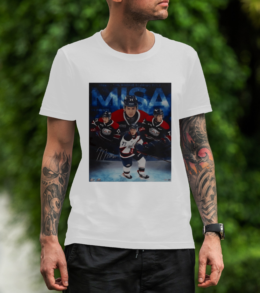 Michael Misa Saginaw Spirit 2022 23 OHL Rookie 56 Points T-Shirt