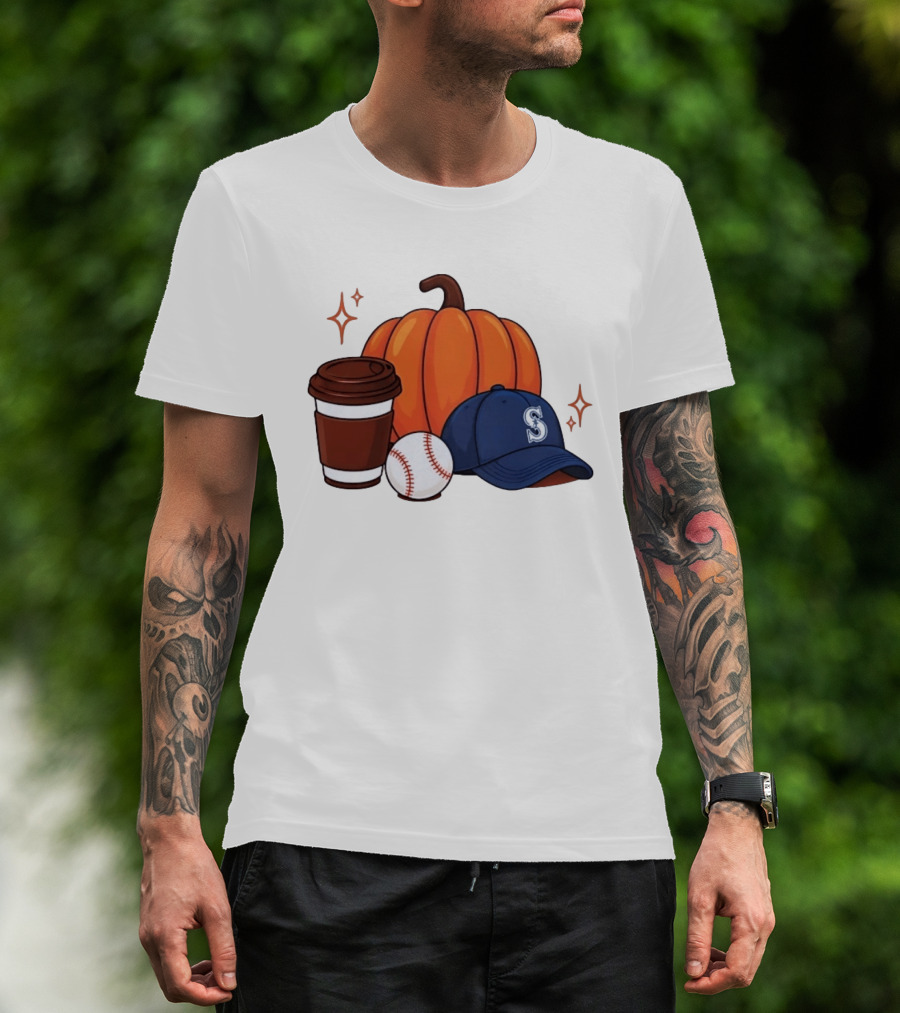 Seattle Mariners Pumpkin Baseball Coffee Season Autumn Vibes T-Shirt