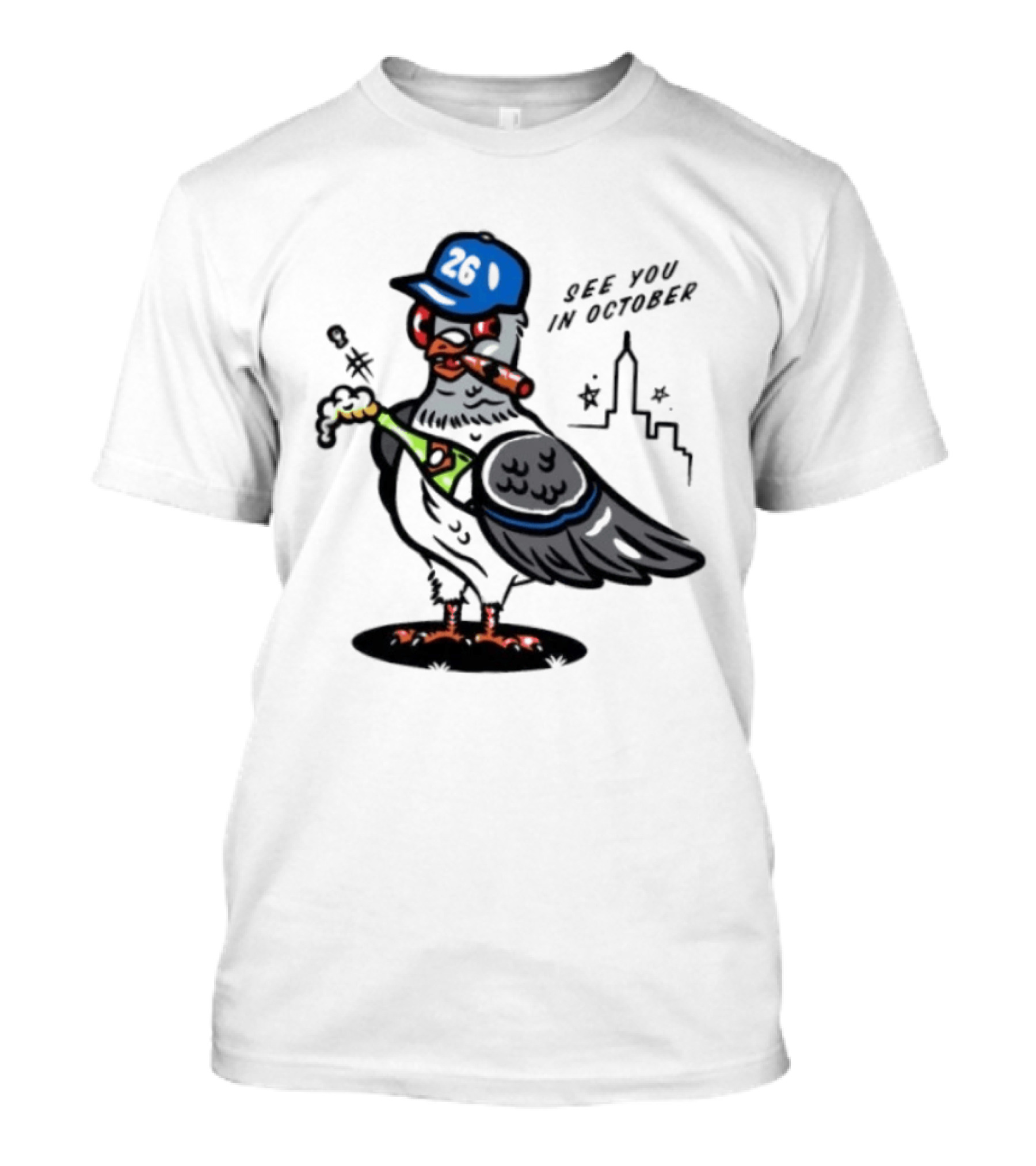 New York Mets Pigeon See You In October 26 Baseball City Skyline T-Shirt