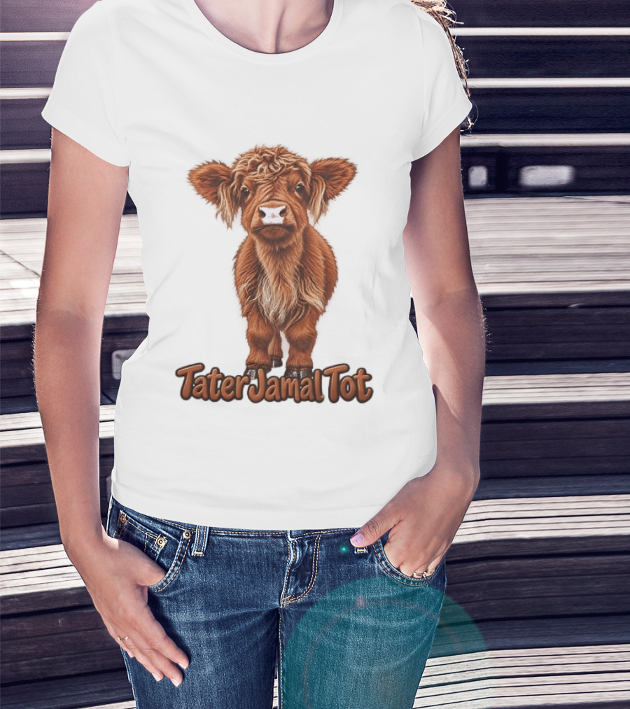 TaterJamal Tot Highland Cow Farm Animal Cute Brown Calf T-Shirt
