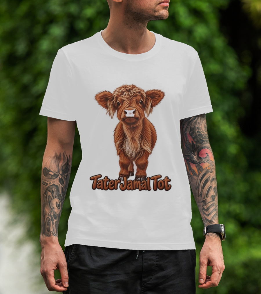 TaterJamal Tot Highland Cow Farm Animal Cute Brown Calf T-Shirt