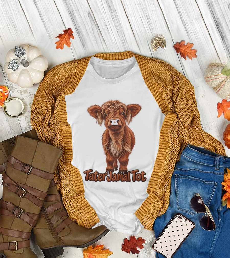 TaterJamal Tot Highland Cow Farm Animal Cute Brown Calf T-Shirt