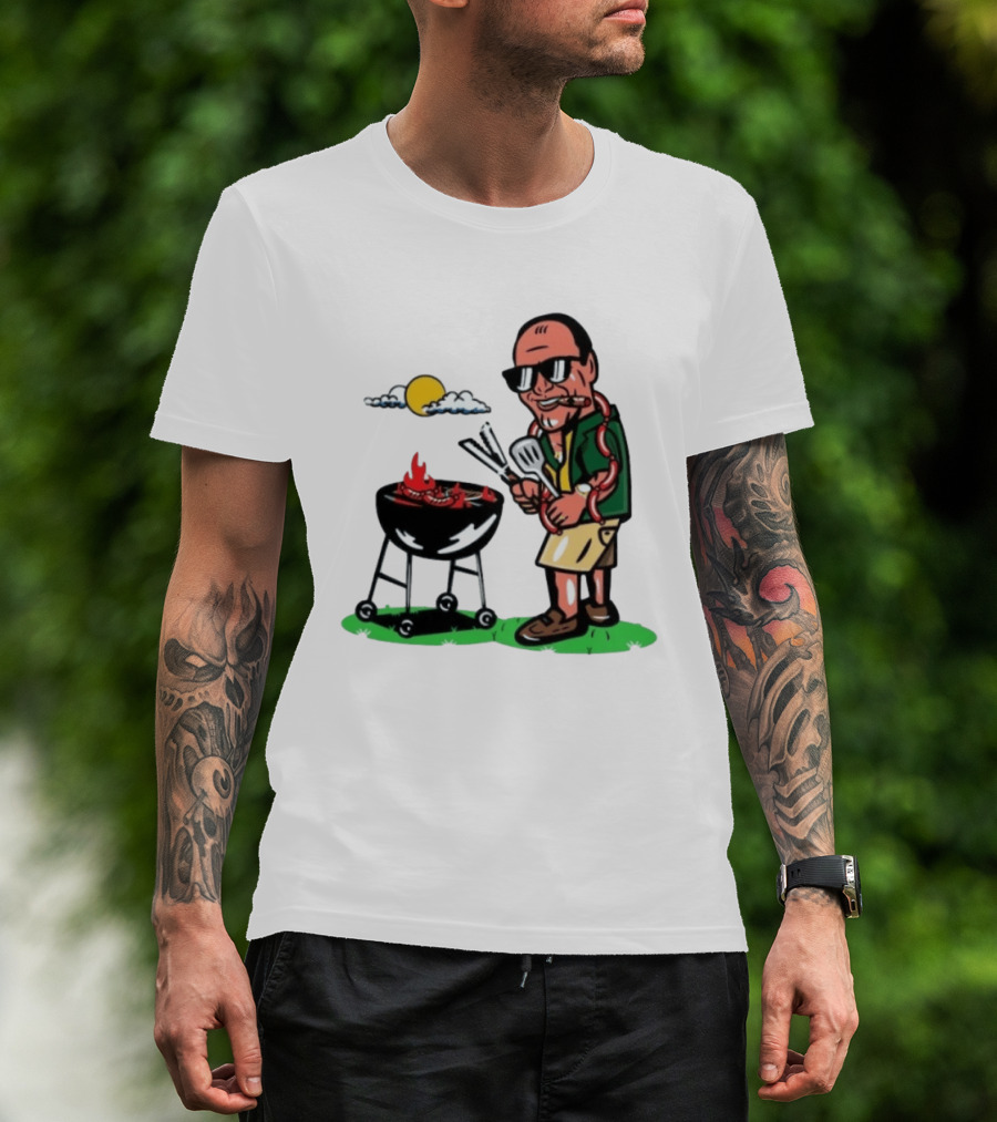 Tony Soprano Grilling Sausages Cartoon Funny BBQ Scene T-Shirt