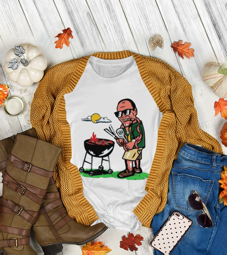 Tony Soprano Grilling Sausages Cartoon Funny BBQ Scene T-Shirt