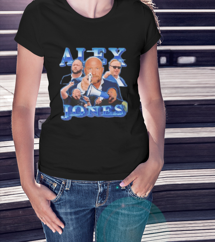 Alex Jones Collage InfoWars Media Personality Megaphone Images T-Shirt