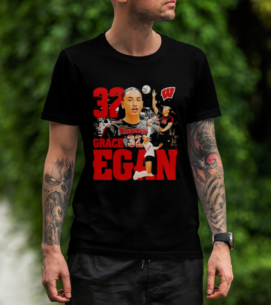 Grace Egan Wisconsin Volleyball 32 NCAA Team Player Action T-Shirt
